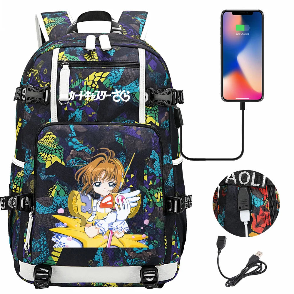 New Anime Cardcaptors USB Large Capacity Teenagers Schoolbags Women Men Laptop Travel Backpack Girls Boys Kids School Book Bags