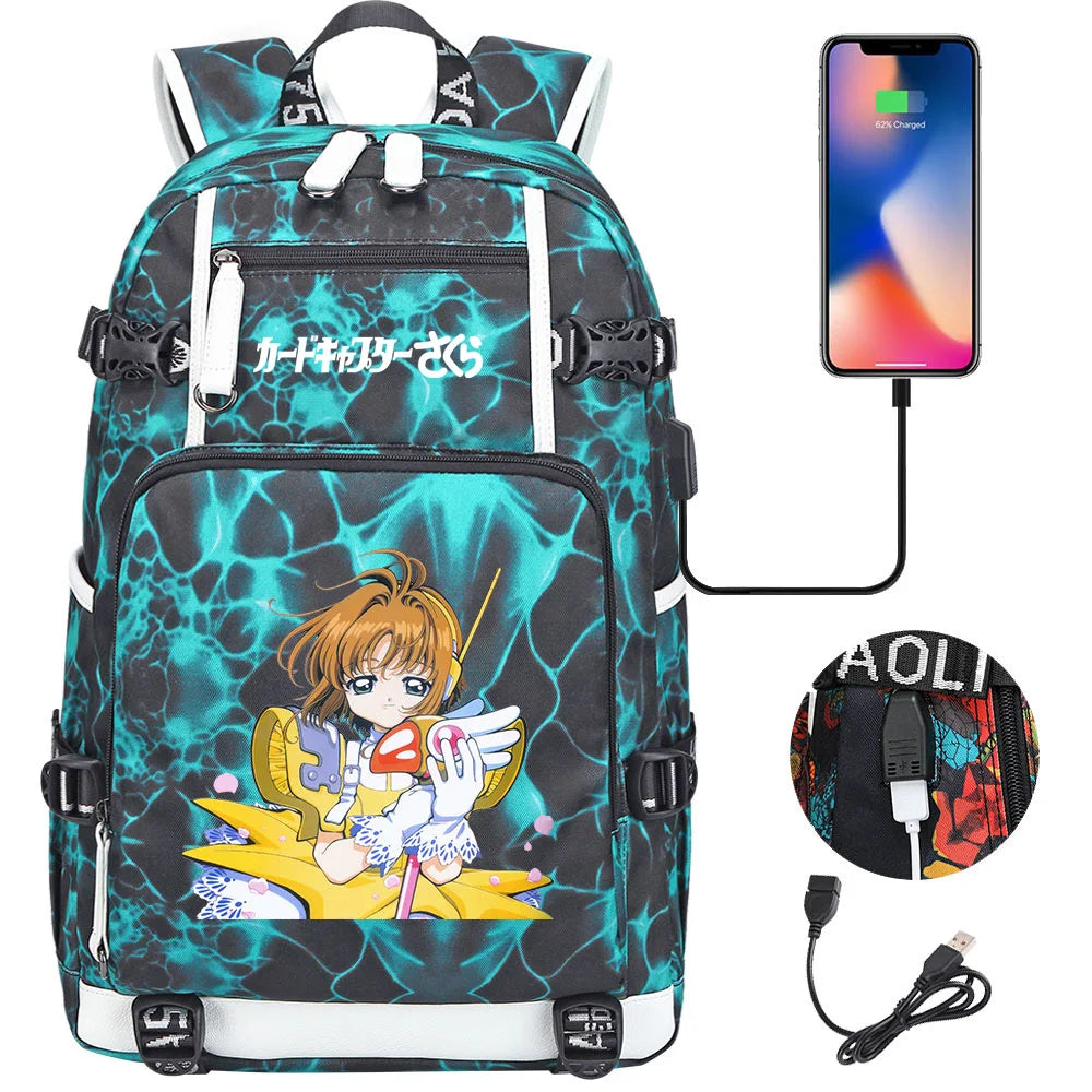 New Anime Cardcaptors USB Large Capacity Teenagers Schoolbags Women Men Laptop Travel Backpack Girls Boys Kids School Book Bags