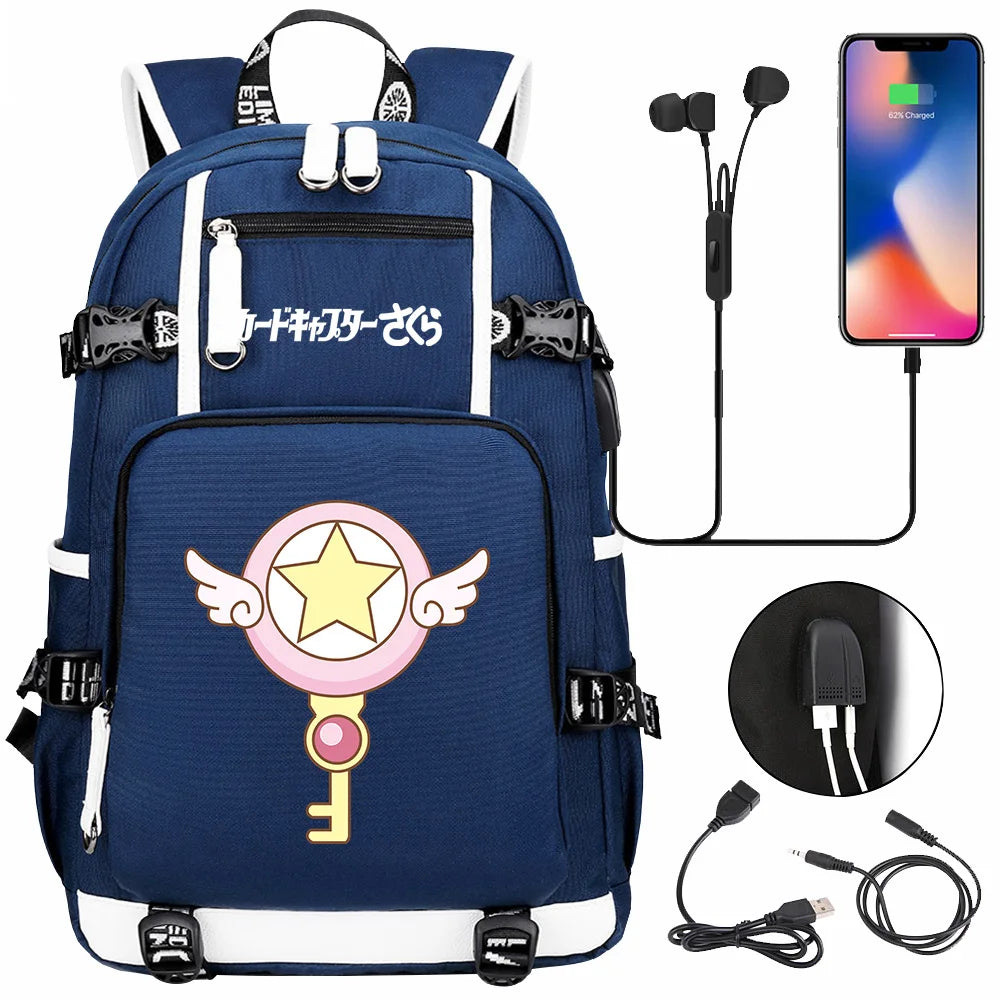 New Anime Cardcaptors USB Large Capacity Teenagers Schoolbags Women Men Laptop Travel Backpack Girls Boys Kids School Book Bags