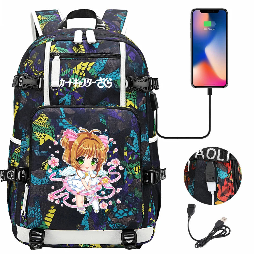 New Anime Cardcaptors USB Large Capacity Teenagers Schoolbags Women Men Laptop Travel Backpack Girls Boys Kids School Book Bags