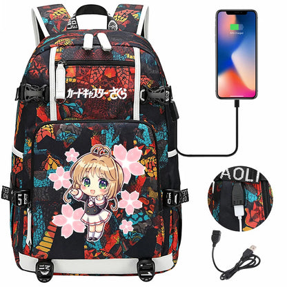 New Anime Cardcaptors USB Large Capacity Teenagers Schoolbags Women Men Laptop Travel Backpack Girls Boys Kids School Book Bags