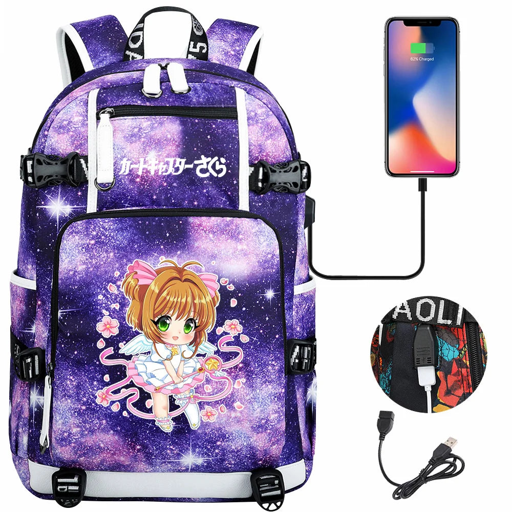 New Anime Cardcaptors USB Large Capacity Teenagers Schoolbags Women Men Laptop Travel Backpack Girls Boys Kids School Book Bags