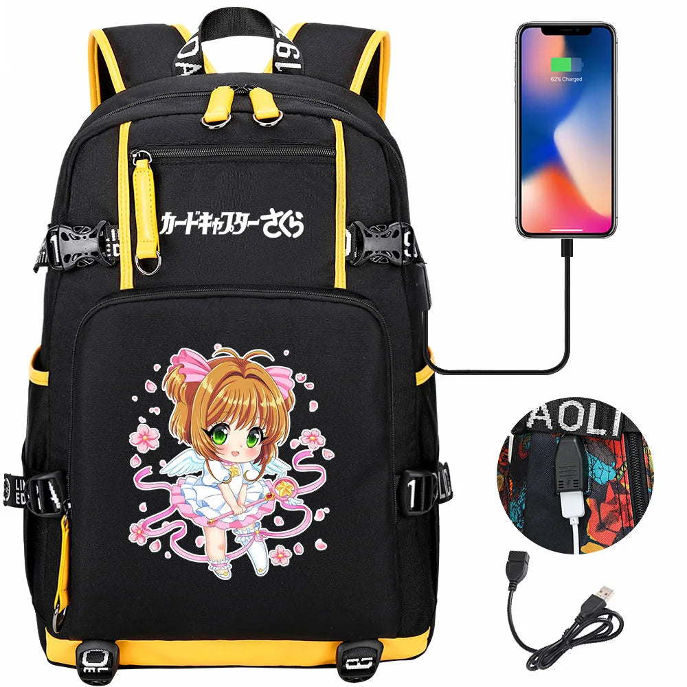 New Anime Cardcaptors USB Large Capacity Teenagers Schoolbags Women Men Laptop Travel Backpack Girls Boys Kids School Book Bags