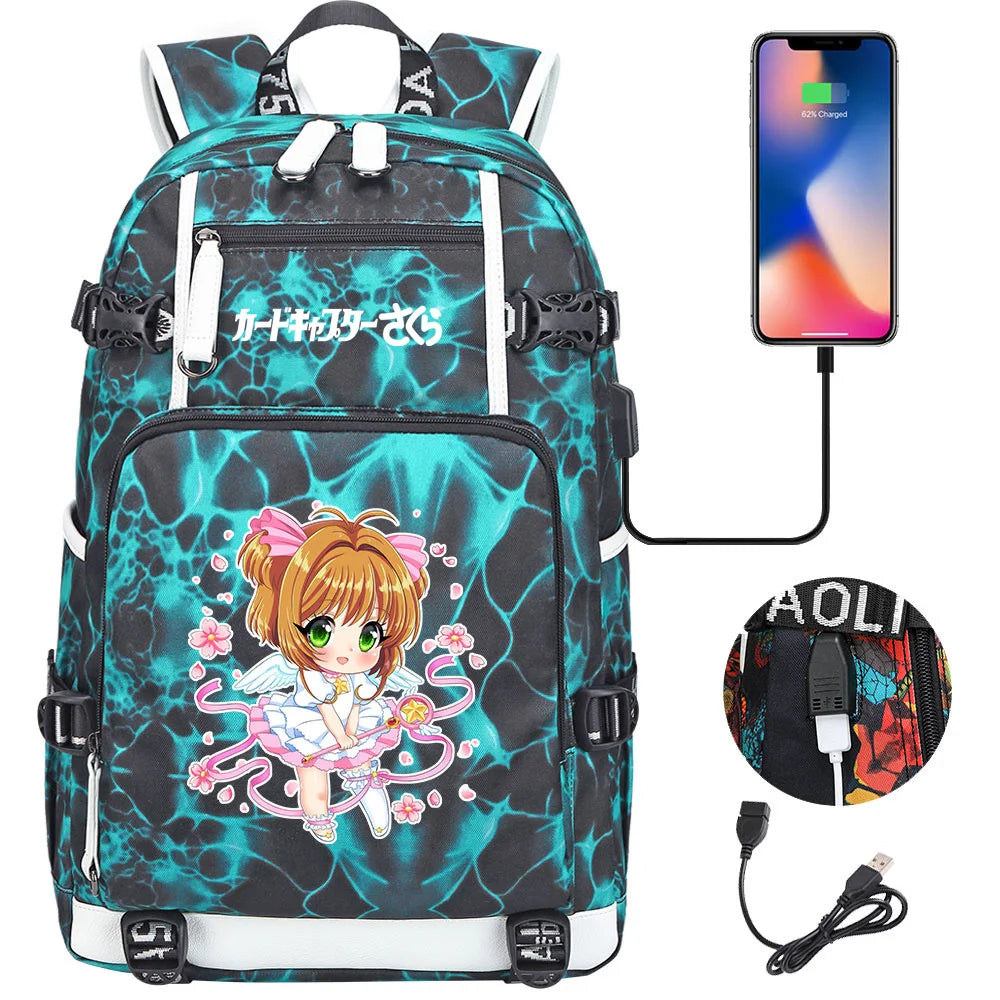New Anime Cardcaptors USB Large Capacity Teenagers Schoolbags Women Men Laptop Travel Backpack Girls Boys Kids School Book Bags