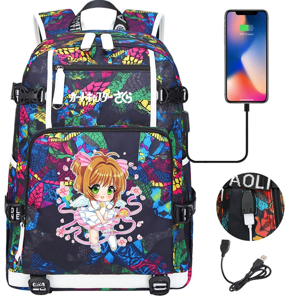 New Anime Cardcaptors USB Large Capacity Teenagers Schoolbags Women Men Laptop Travel Backpack Girls Boys Kids School Book Bags