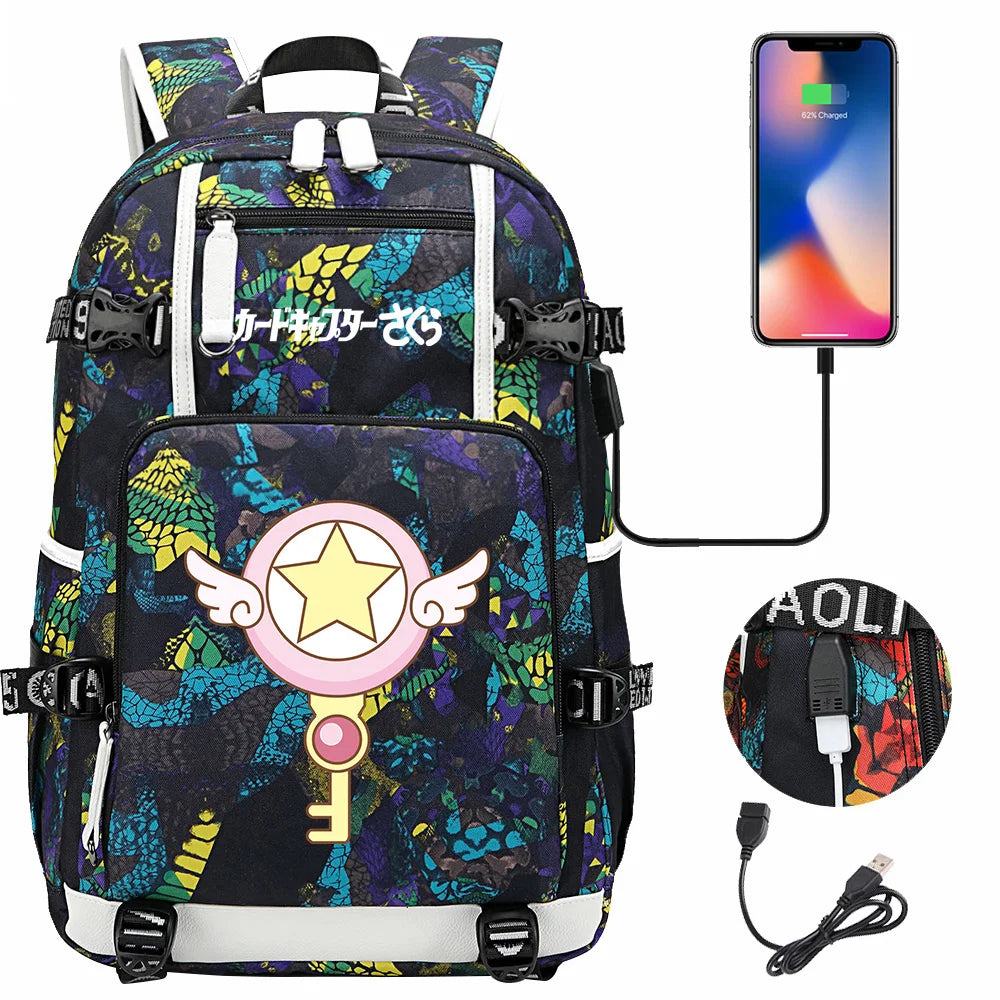 New Anime Cardcaptors USB Large Capacity Teenagers Schoolbags Women Men Laptop Travel Backpack Girls Boys Kids School Book Bags
