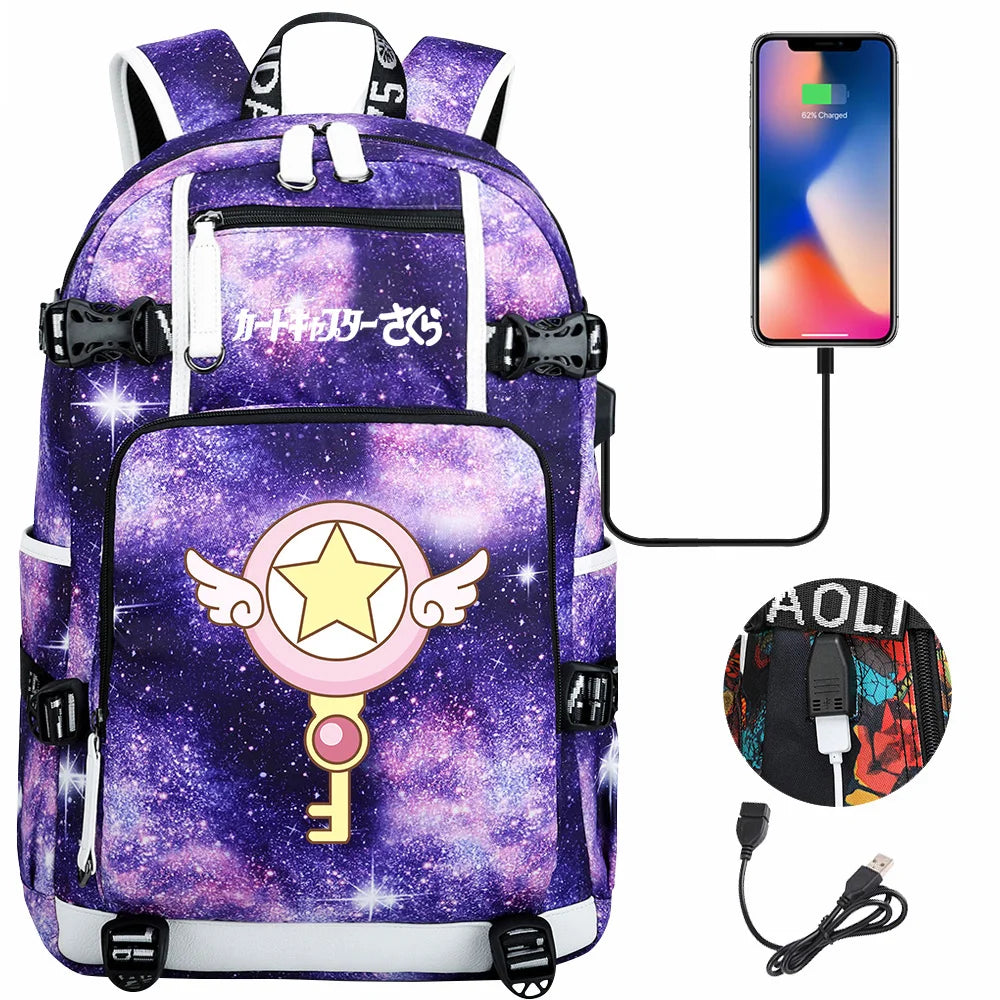 New Anime Cardcaptors USB Large Capacity Teenagers Schoolbags Women Men Laptop Travel Backpack Girls Boys Kids School Book Bags