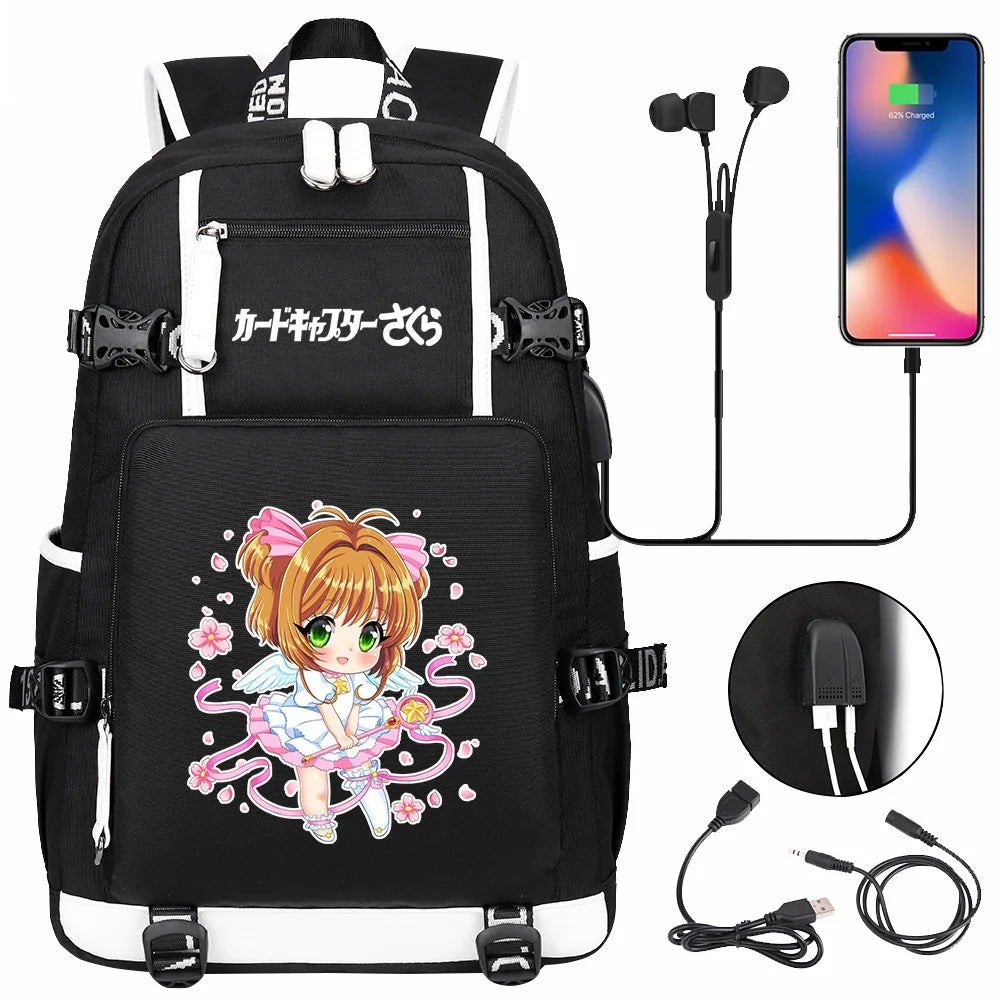 New Anime Cardcaptors USB Large Capacity Teenagers Schoolbags Women Men Laptop Travel Backpack Girls Boys Kids School Book Bags