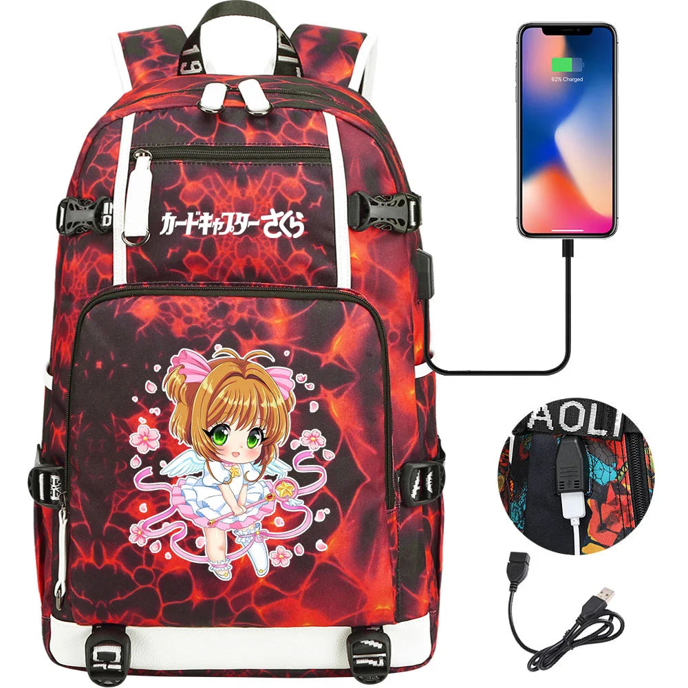 New Anime Cardcaptors USB Large Capacity Teenagers Schoolbags Women Men Laptop Travel Backpack Girls Boys Kids School Book Bags