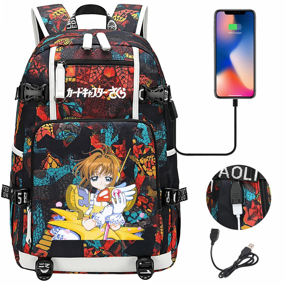 New Anime Cardcaptors USB Large Capacity Teenagers Schoolbags Women Men Laptop Travel Backpack Girls Boys Kids School Book Bags