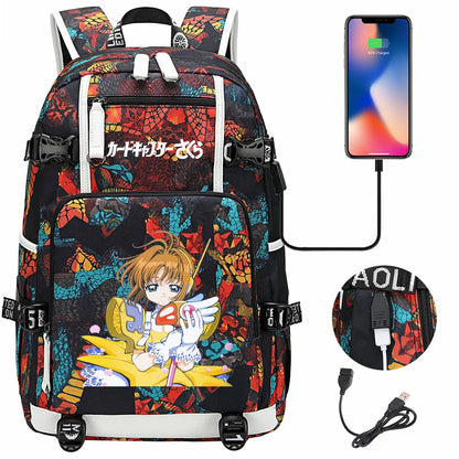 New Anime Cardcaptors USB Large Capacity Teenagers Schoolbags Women Men Laptop Travel Backpack Girls Boys Kids School Book Bags