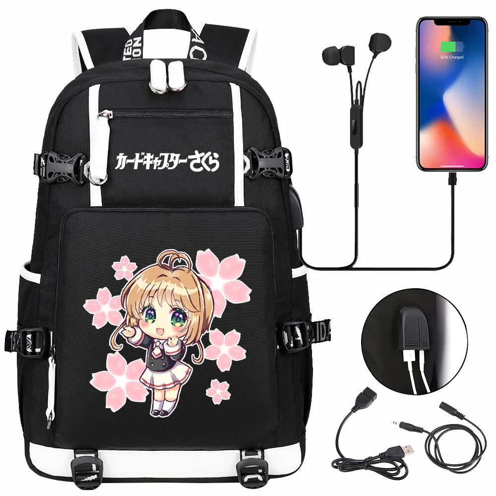 New Anime Cardcaptors USB Large Capacity Teenagers Schoolbags Women Men Laptop Travel Backpack Girls Boys Kids School Book Bags