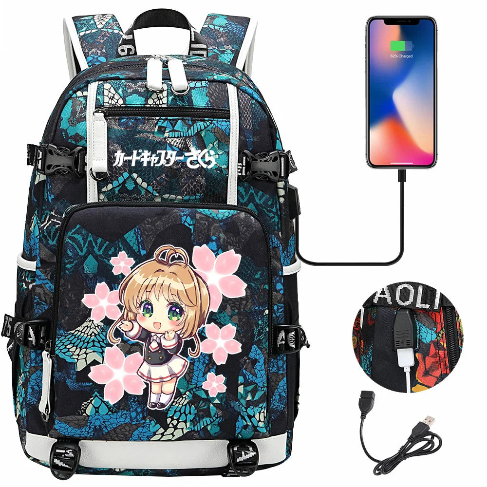 New Anime Cardcaptors USB Large Capacity Teenagers Schoolbags Women Men Laptop Travel Backpack Girls Boys Kids School Book Bags
