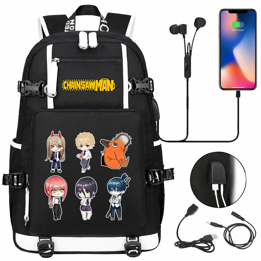 New Anime Chainsaw Man USB Large Capacity Teenagers Schoolbags Women Men Laptop Travel Backpack Girl Boys Kids School Book Bags