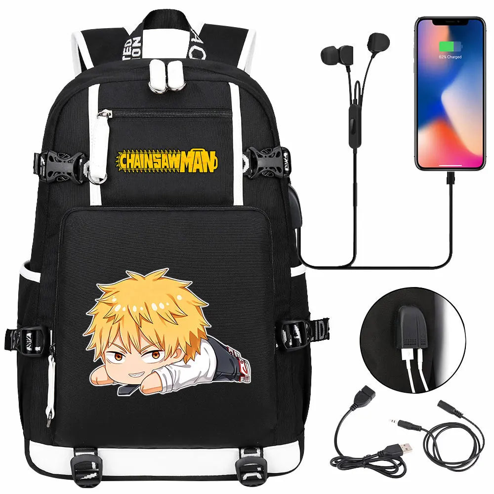 New Anime Chainsaw Man USB Large Capacity Teenagers Schoolbags Women Men Laptop Travel Backpack Girl Boys Kids School Book Bags
