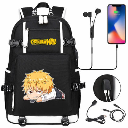 New Anime Chainsaw Man USB Large Capacity Teenagers Schoolbags Women Men Laptop Travel Backpack Girl Boys Kids School Book Bags