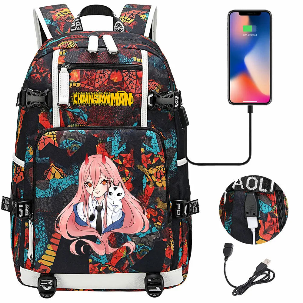 New Anime Chainsaw Man USB Large Capacity Backpack - Thumbnail 2
