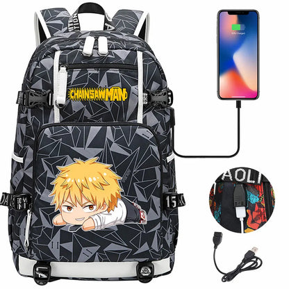 New Anime Chainsaw Man USB Large Capacity Teenagers Schoolbags Women Men Laptop Travel Backpack Girl Boys Kids School Book Bags