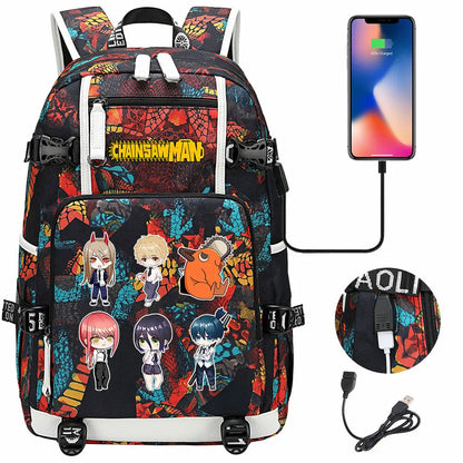 New Anime Chainsaw Man USB Large Capacity Teenagers Schoolbags Women Men Laptop Travel Backpack Girl Boys Kids School Book Bags