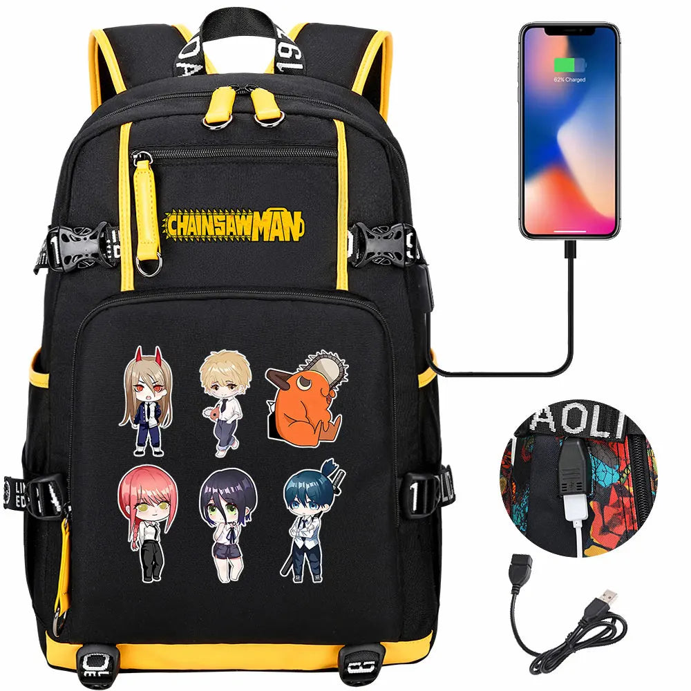 New Anime Chainsaw Man USB Large Capacity Backpack - Thumbnail 4