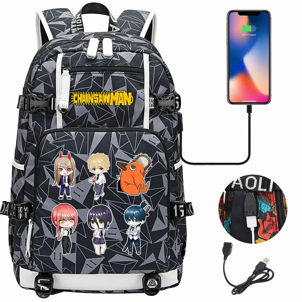 New Anime Chainsaw Man USB Large Capacity Teenagers Schoolbags Women Men Laptop Travel Backpack Girl Boys Kids School Book Bags