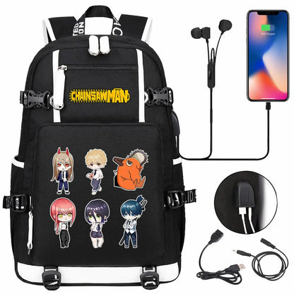 New Anime Chainsaw Man USB Large Capacity Teenagers Schoolbags Women Men Laptop Travel Backpack Girl Boys Kids School Book Bags