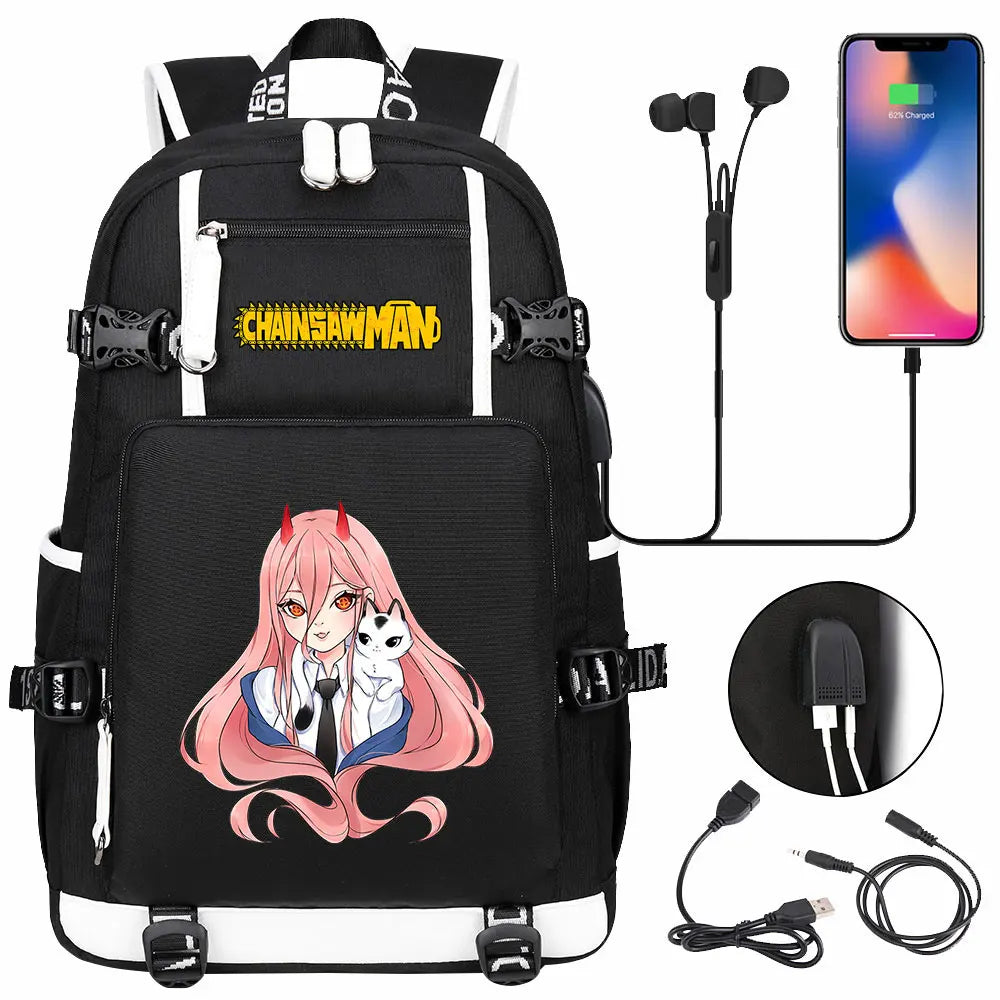New Anime Chainsaw Man USB Large Capacity Teenagers Schoolbags Women Men Laptop Travel Backpack Girl Boys Kids School Book Bags
