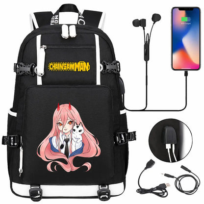 New Anime Chainsaw Man USB Large Capacity Teenagers Schoolbags Women Men Laptop Travel Backpack Girl Boys Kids School Book Bags