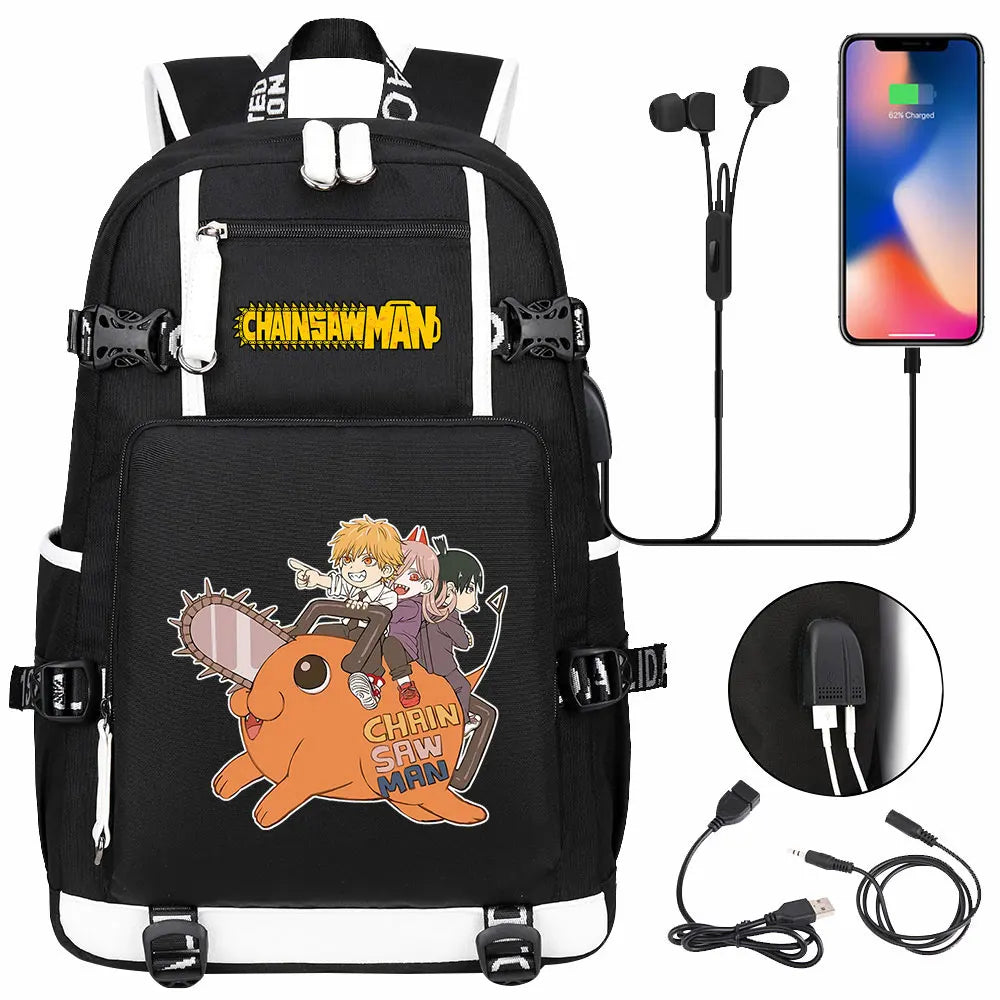 New Anime Chainsaw Man USB Large Capacity Teenagers Schoolbags Women Men Laptop Travel Backpack Girl Boys Kids School Book Bags