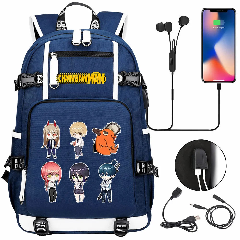 New Anime Chainsaw Man USB Large Capacity Teenagers Schoolbags Women Men Laptop Travel Backpack Girl Boys Kids School Book Bags