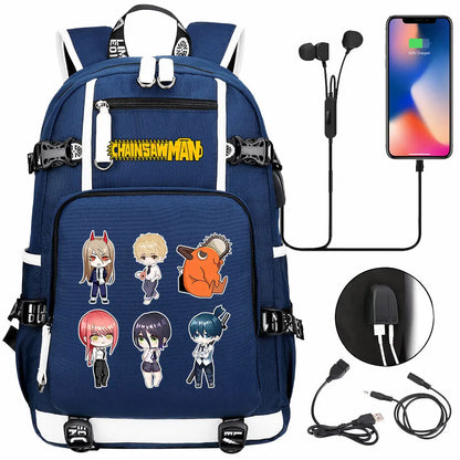 New Anime Chainsaw Man USB Large Capacity Teenagers Schoolbags Women Men Laptop Travel Backpack Girl Boys Kids School Book Bags