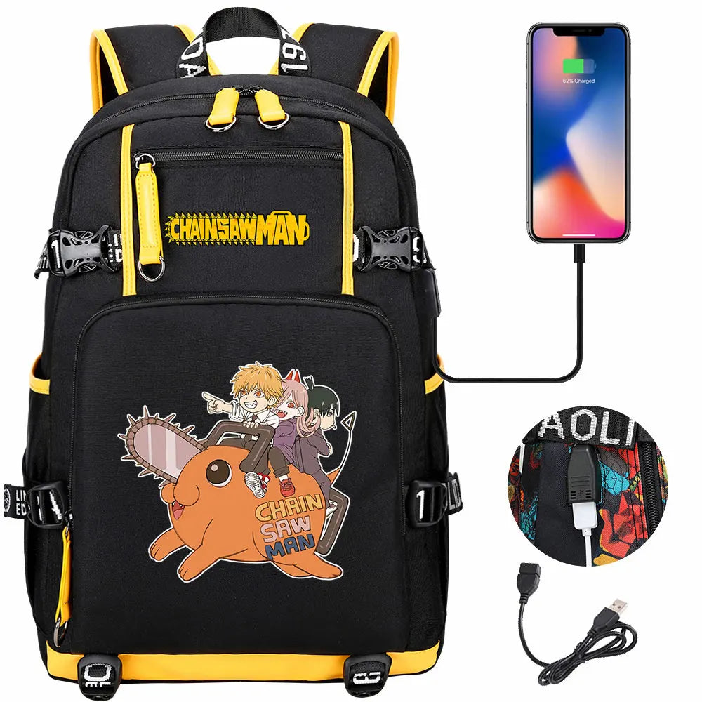 New Anime Chainsaw Man USB Large Capacity Teenagers Schoolbags Women Men Laptop Travel Backpack Girl Boys Kids School Book Bags