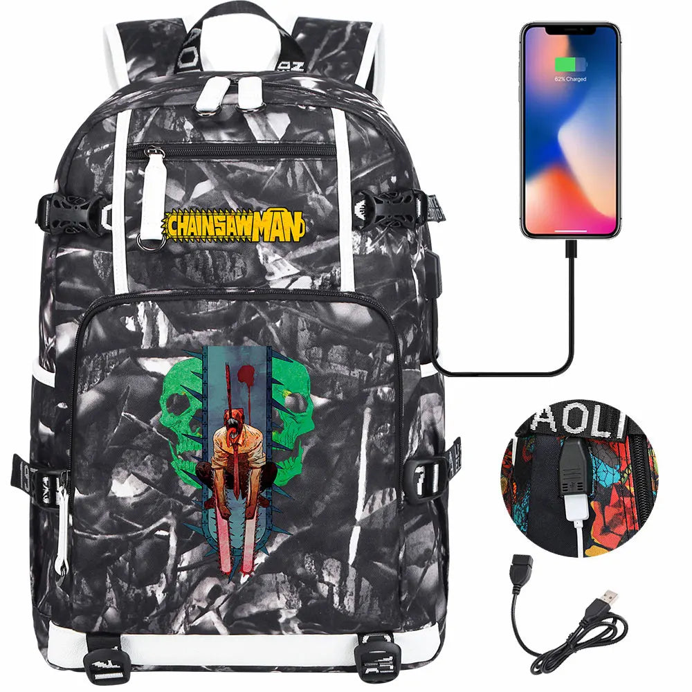 New Anime Chainsaw Man USB Large Capacity Teenagers Schoolbags Women Men Laptop Travel Backpack Girl Boys Kids School Book Bags