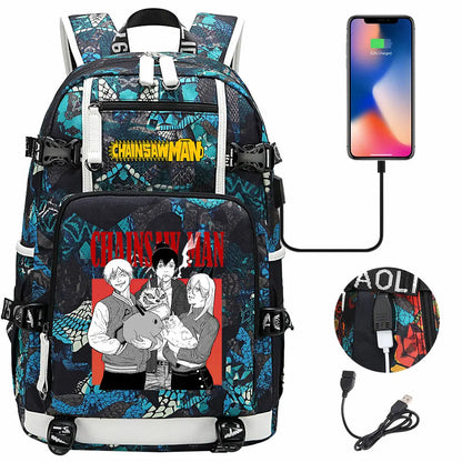 New Anime Chainsaw Man USB Large Capacity Teenagers Schoolbags Women Men Laptop Travel Backpack Girl Boys Kids School Book Bags