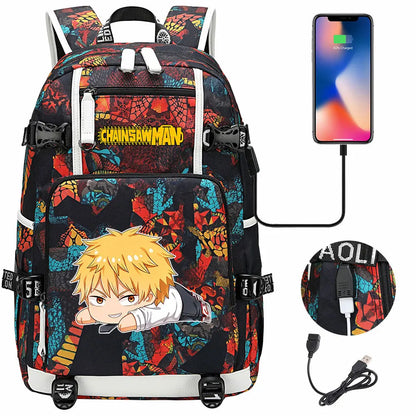 New Anime Chainsaw Man USB Large Capacity Teenagers Schoolbags Women Men Laptop Travel Backpack Girl Boys Kids School Book Bags