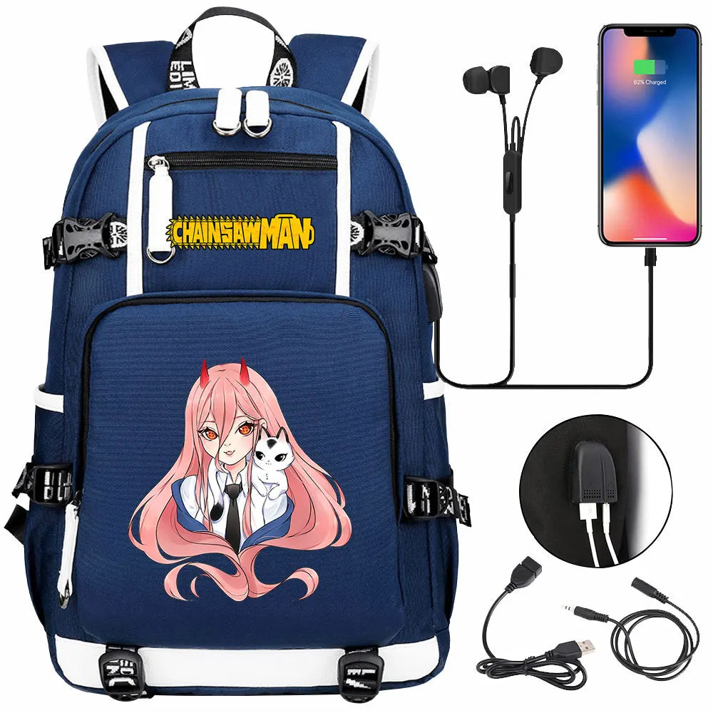 New Anime Chainsaw Man USB Large Capacity Teenagers Schoolbags Women Men Laptop Travel Backpack Girl Boys Kids School Book Bags