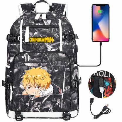 New Anime Chainsaw Man USB Large Capacity Teenagers Schoolbags Women Men Laptop Travel Backpack Girl Boys Kids School Book Bags