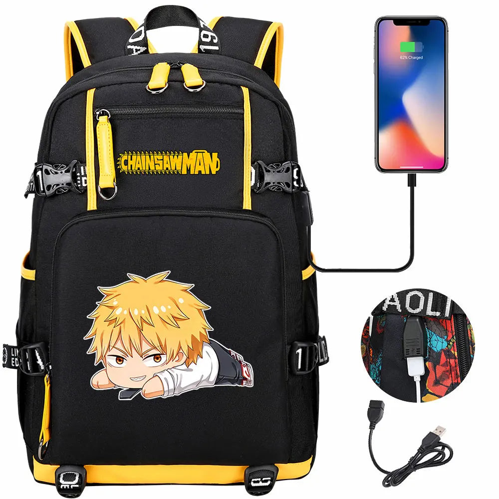 New Anime Chainsaw Man USB Large Capacity Teenagers Schoolbags Women Men Laptop Travel Backpack Girl Boys Kids School Book Bags