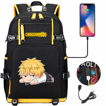 New Anime Chainsaw Man USB Large Capacity Teenagers Schoolbags Women Men Laptop Travel Backpack Girl Boys Kids School Book Bags