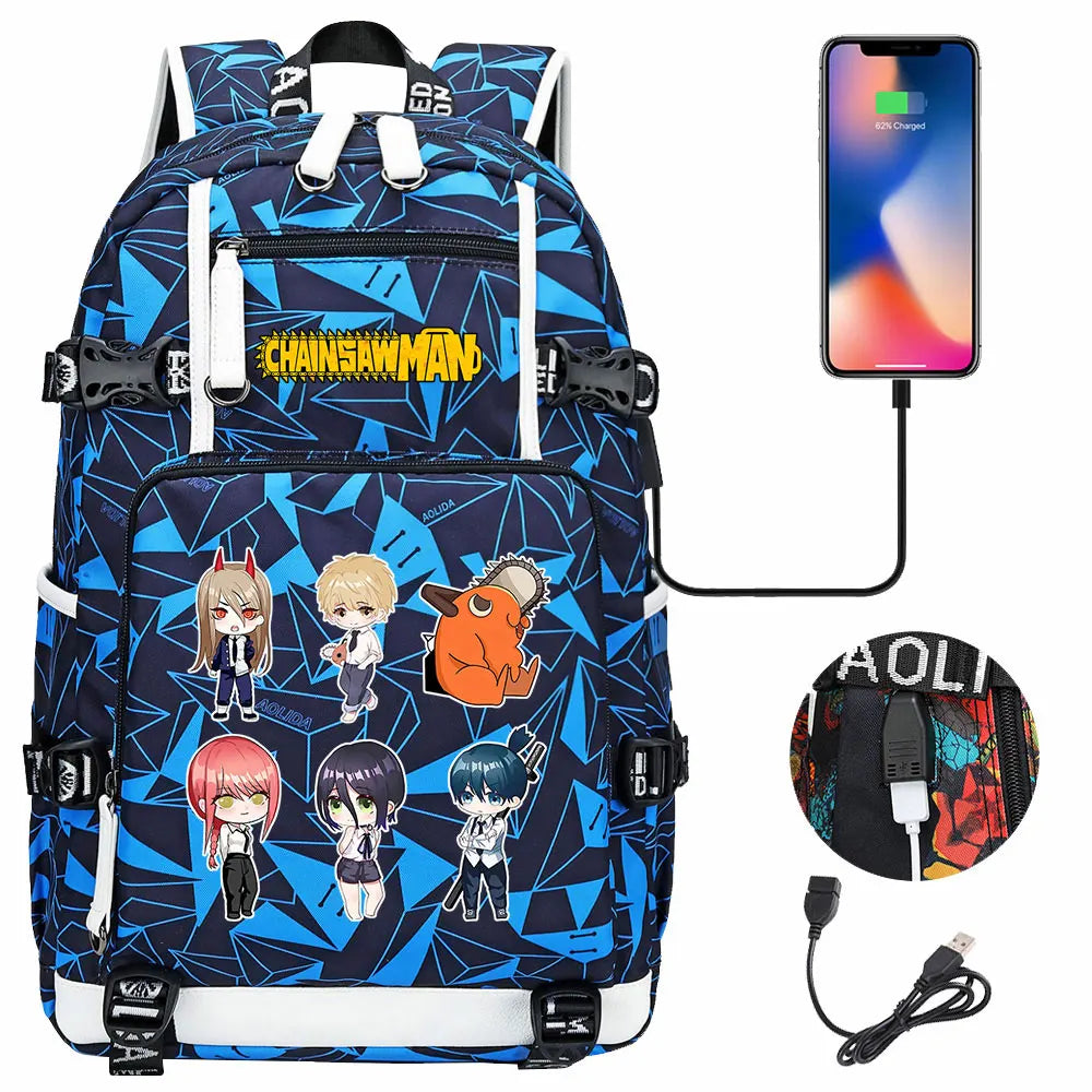 New Anime Chainsaw Man USB Large Capacity Teenagers Schoolbags Women Men Laptop Travel Backpack Girl Boys Kids School Book Bags