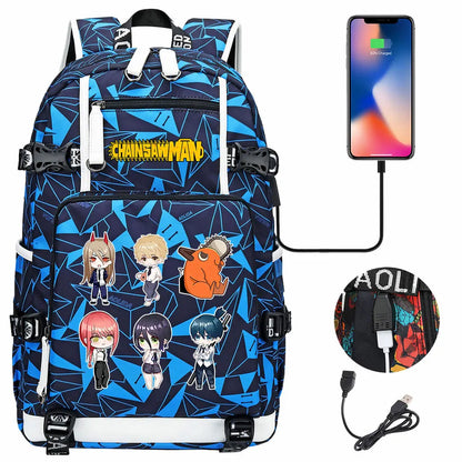 New Anime Chainsaw Man USB Large Capacity Teenagers Schoolbags Women Men Laptop Travel Backpack Girl Boys Kids School Book Bags