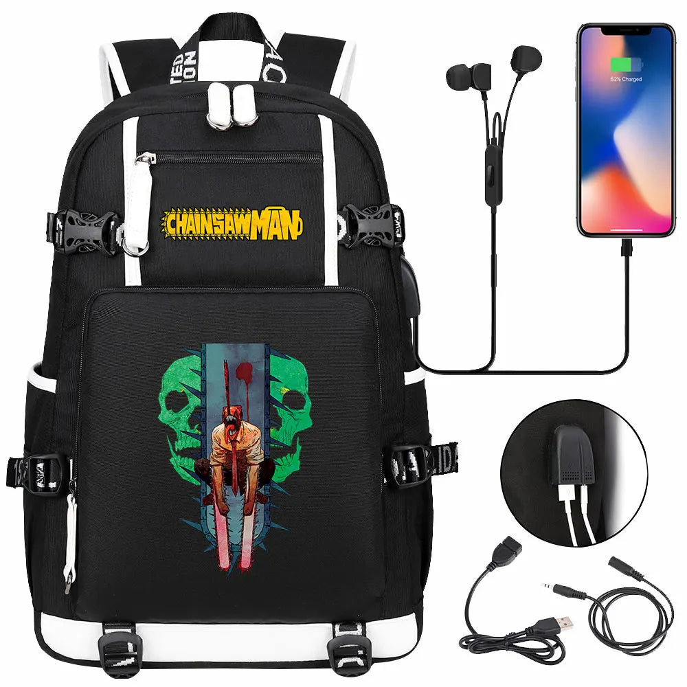 New Anime Chainsaw Man USB Large Capacity Teenagers Schoolbags Women Men Laptop Travel Backpack Girl Boys Kids School Book Bags