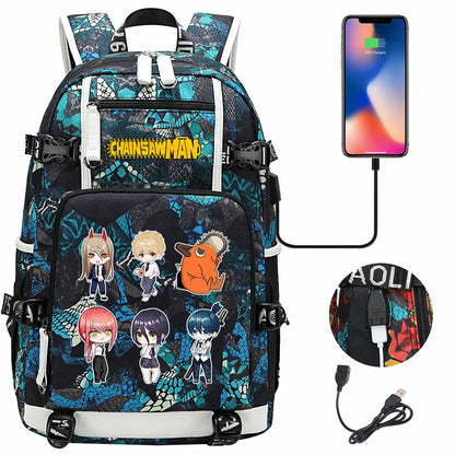 New Anime Chainsaw Man USB Large Capacity Teenagers Schoolbags Women Men Laptop Travel Backpack Girl Boys Kids School Book Bags