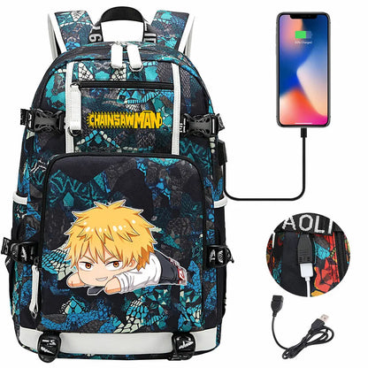 New Anime Chainsaw Man USB Large Capacity Teenagers Schoolbags Women Men Laptop Travel Backpack Girl Boys Kids School Book Bags