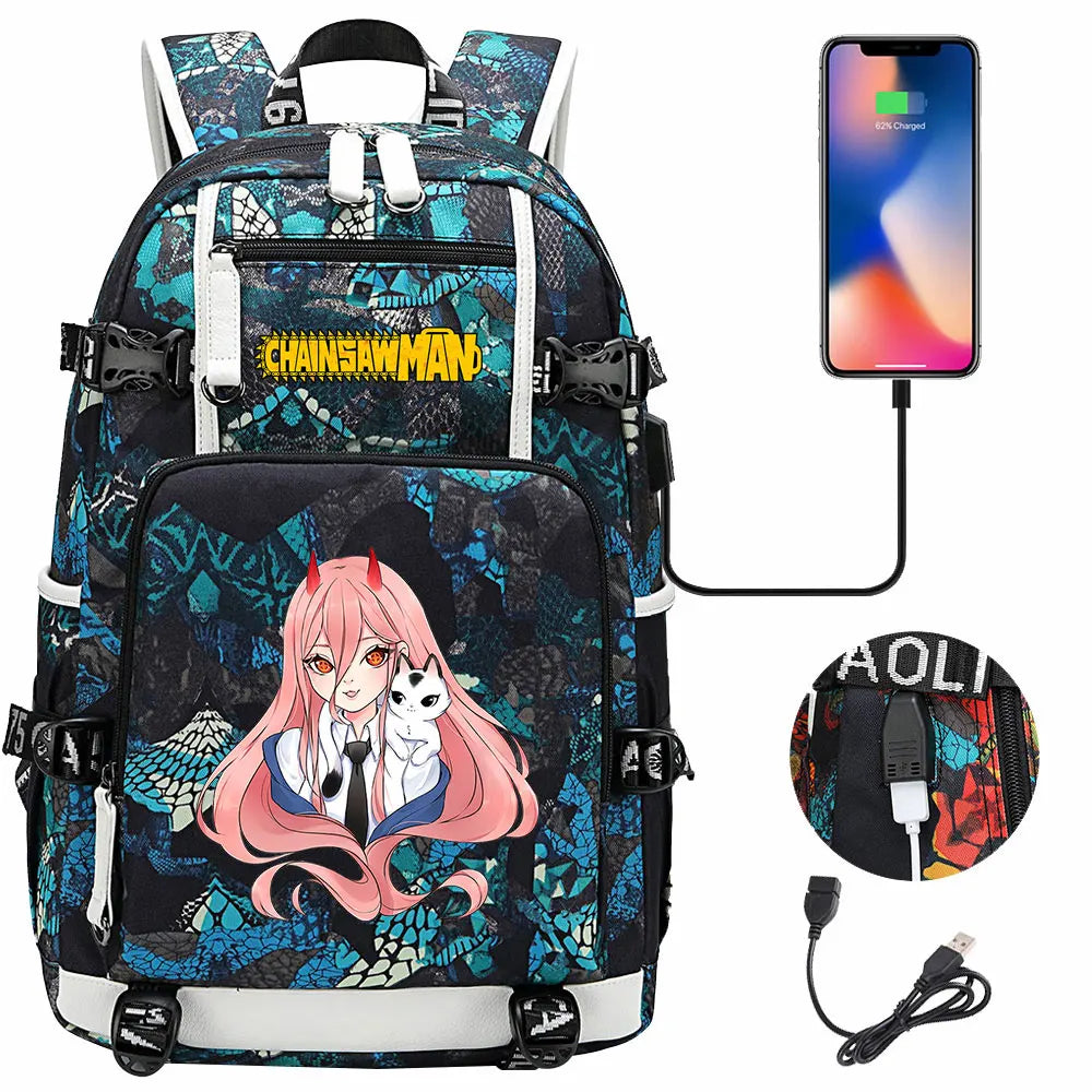 New Anime Chainsaw Man USB Large Capacity Teenagers Schoolbags Women Men Laptop Travel Backpack Girl Boys Kids School Book Bags
