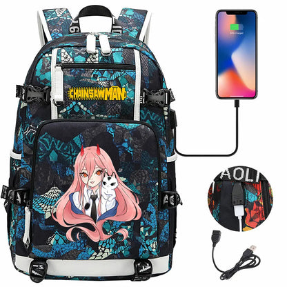 New Anime Chainsaw Man USB Large Capacity Teenagers Schoolbags Women Men Laptop Travel Backpack Girl Boys Kids School Book Bags