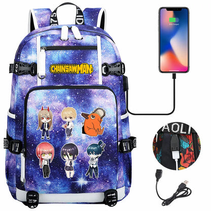 New Anime Chainsaw Man USB Large Capacity Teenagers Schoolbags Women Men Laptop Travel Backpack Girl Boys Kids School Book Bags