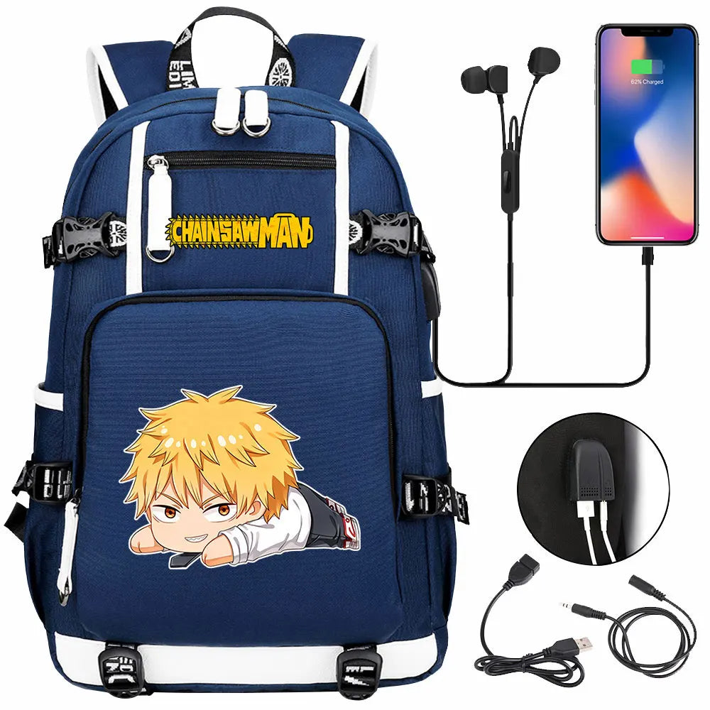 New Anime Chainsaw Man USB Large Capacity Teenagers Schoolbags Women Men Laptop Travel Backpack Girl Boys Kids School Book Bags