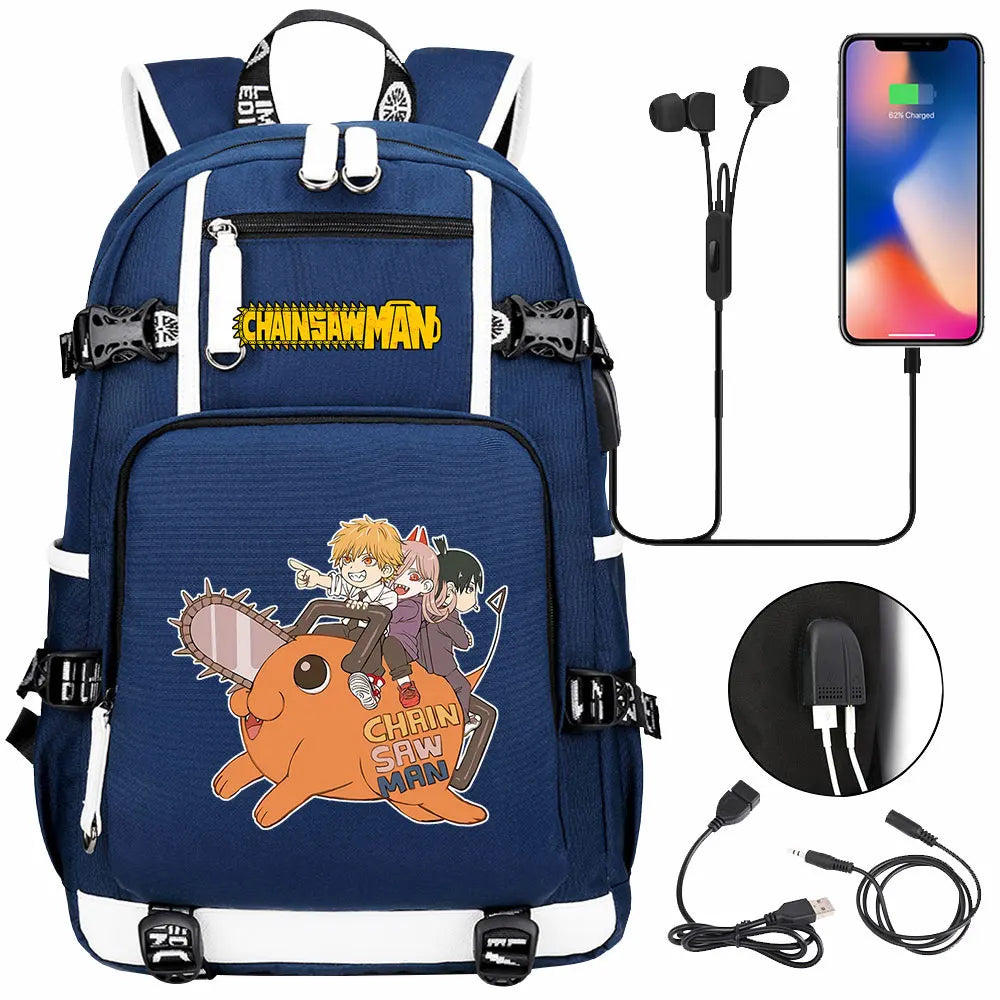 New Anime Chainsaw Man USB Large Capacity Teenagers Schoolbags Women Men Laptop Travel Backpack Girl Boys Kids School Book Bags