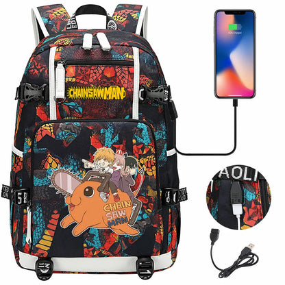 New Anime Chainsaw Man USB Large Capacity Teenagers Schoolbags Women Men Laptop Travel Backpack Girl Boys Kids School Book Bags